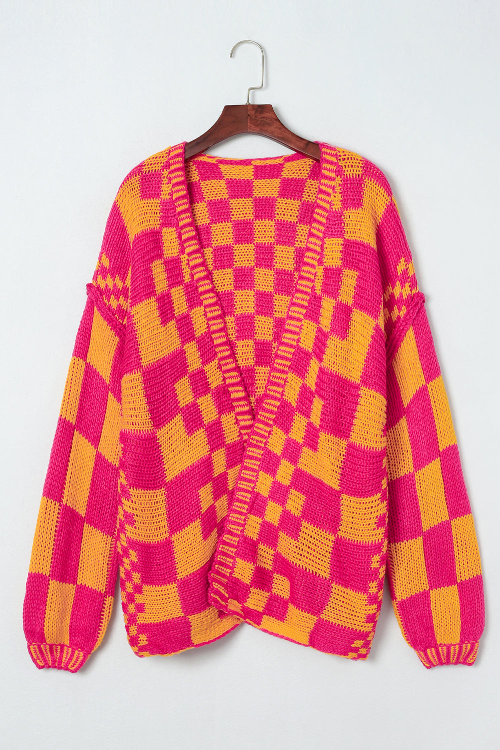 Dark Grey Colorblock Checked Loose Fit Open Front Knitted Cardigan f0ddec13049b05e5