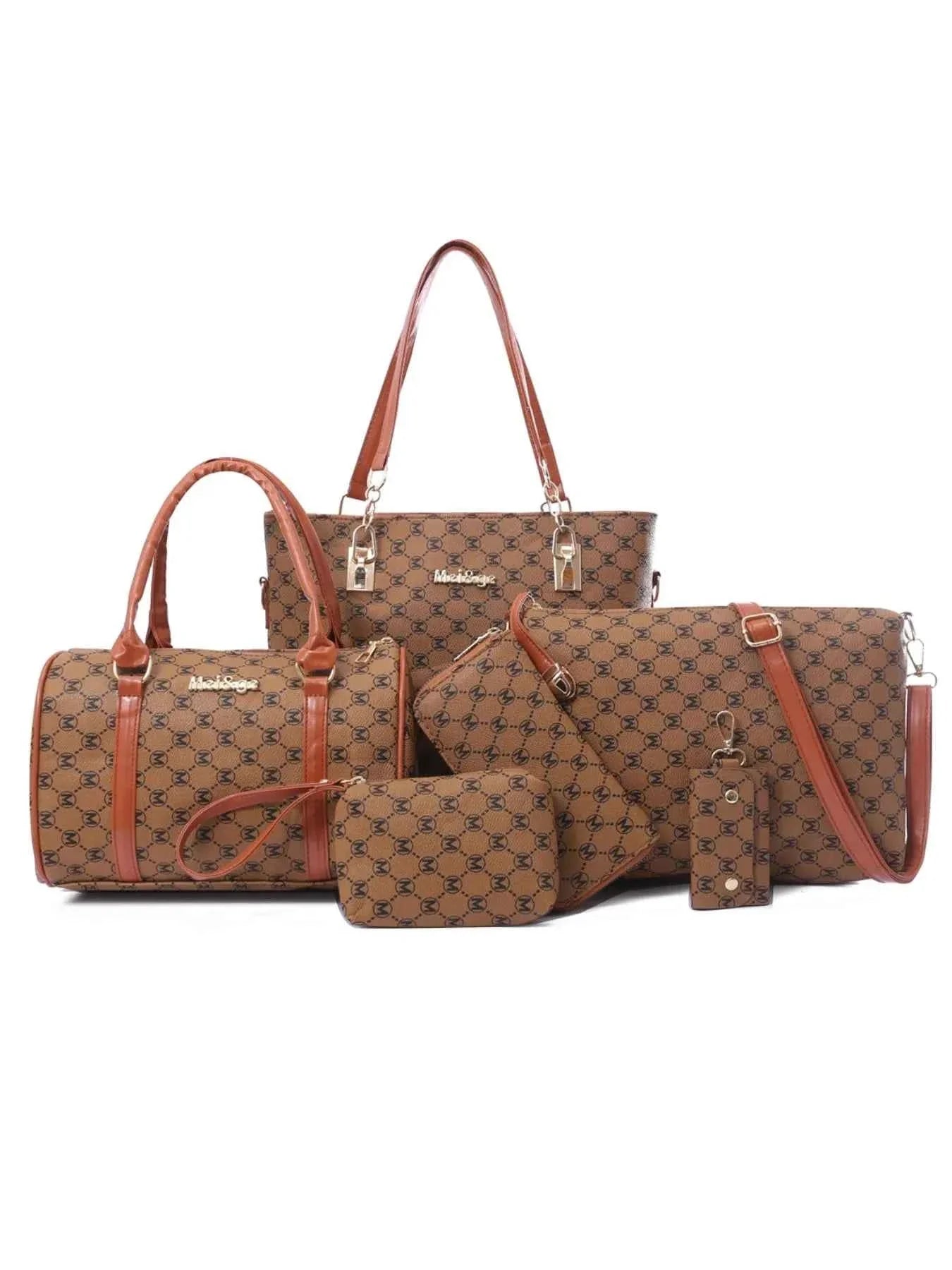 Diamond Pattern 6-Piece Bag Set Brown onesize f0f62383-a344-4330-890d-f4521acf05ed-Max-Origin