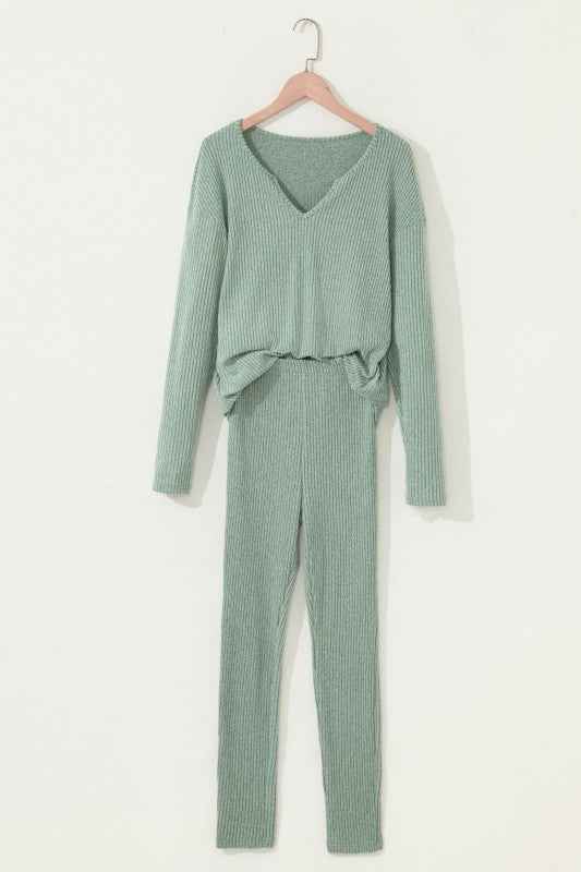 Ribbed Knit Long Sleeve Top and Leggings Set f0f7a4e6-9427-4464-bd4a-5b7bb387bc54