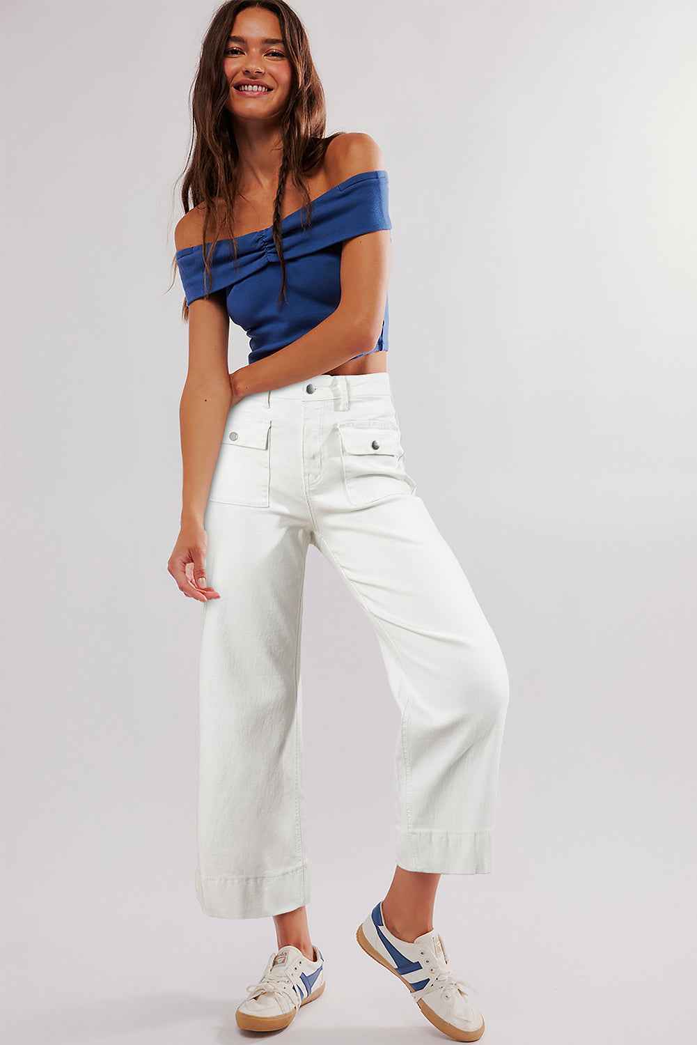 Brown Flap Pockets Front Straight Cropped Jeans f10bb9fc41a1afc3