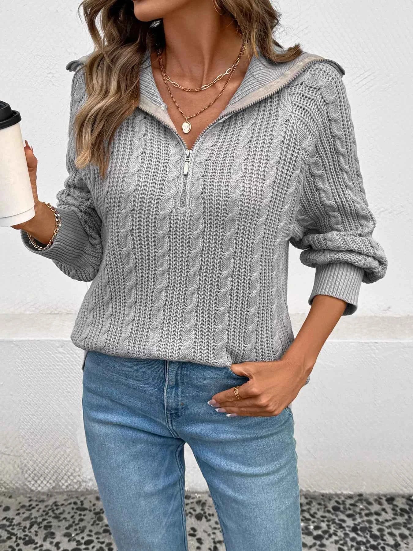 Cable Knit Half Zip Sweater