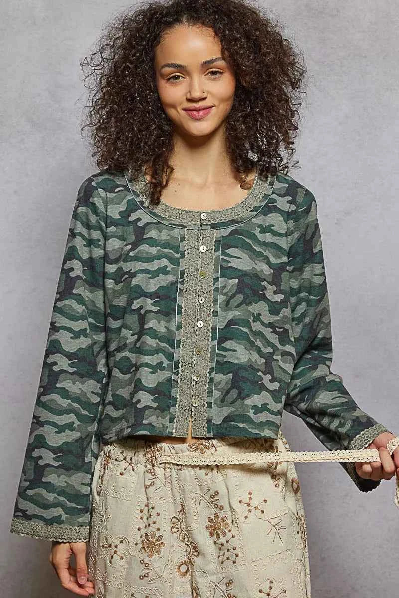 POL Camouflage Print Long Sleeve Top OLIVE CAMO f11714e0-4169-4338-8e91-1ac7f6e0c029-Max-Origin