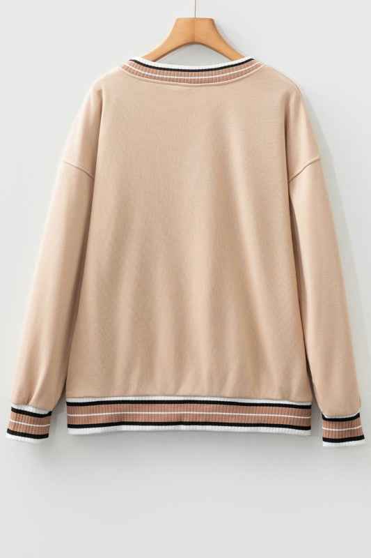 Varsity Contrast Stripe Trim V-Neck Sweatshirt f117c38a-3db2-44e9-bd5b-d16bcb55546c