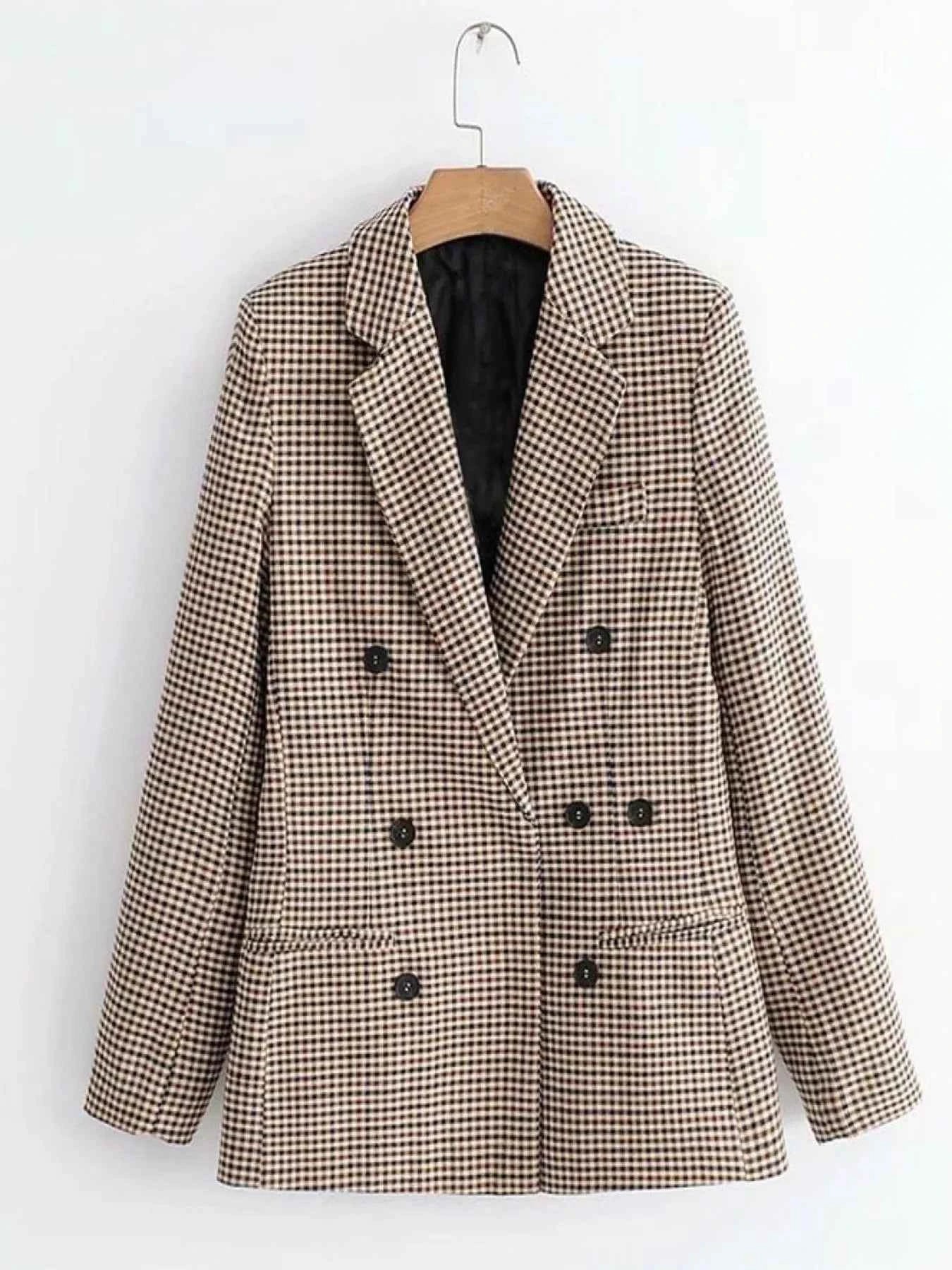 Plaid Lapel Collar Long Sleeve Blazer f1190d938b8548f4af7f46a070586ce3-Max-Origin