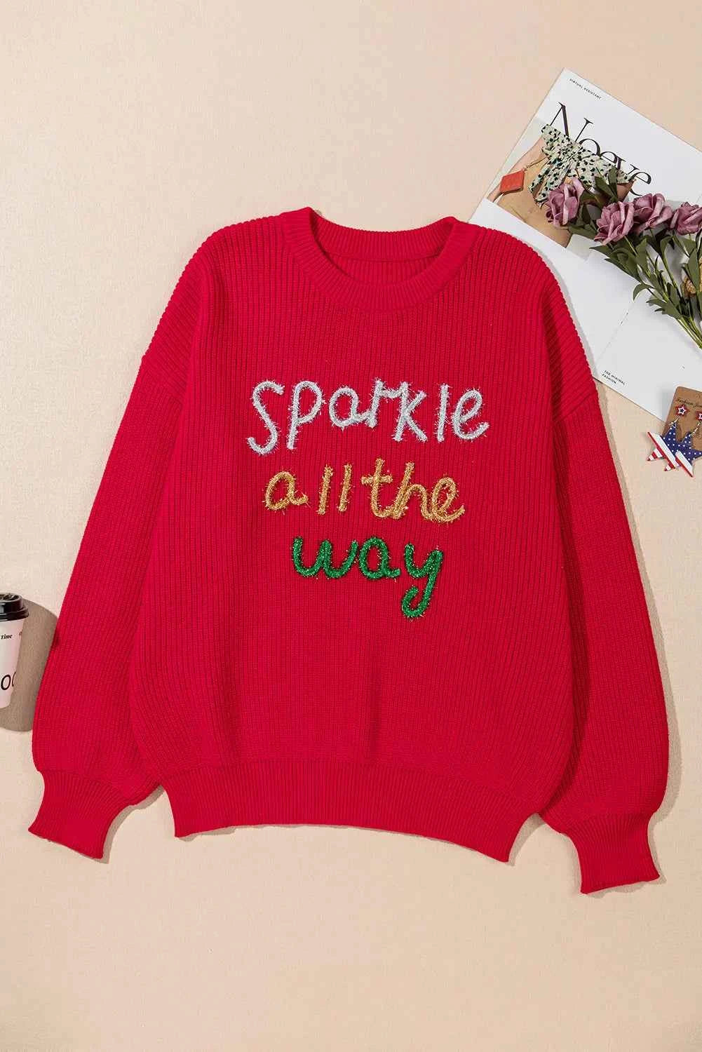 Plus Size Contrast Letter Round Neck Long Sleeve Sweater f11c89cd-bd13-47d5-9942-5cc8cfe1d664-Max