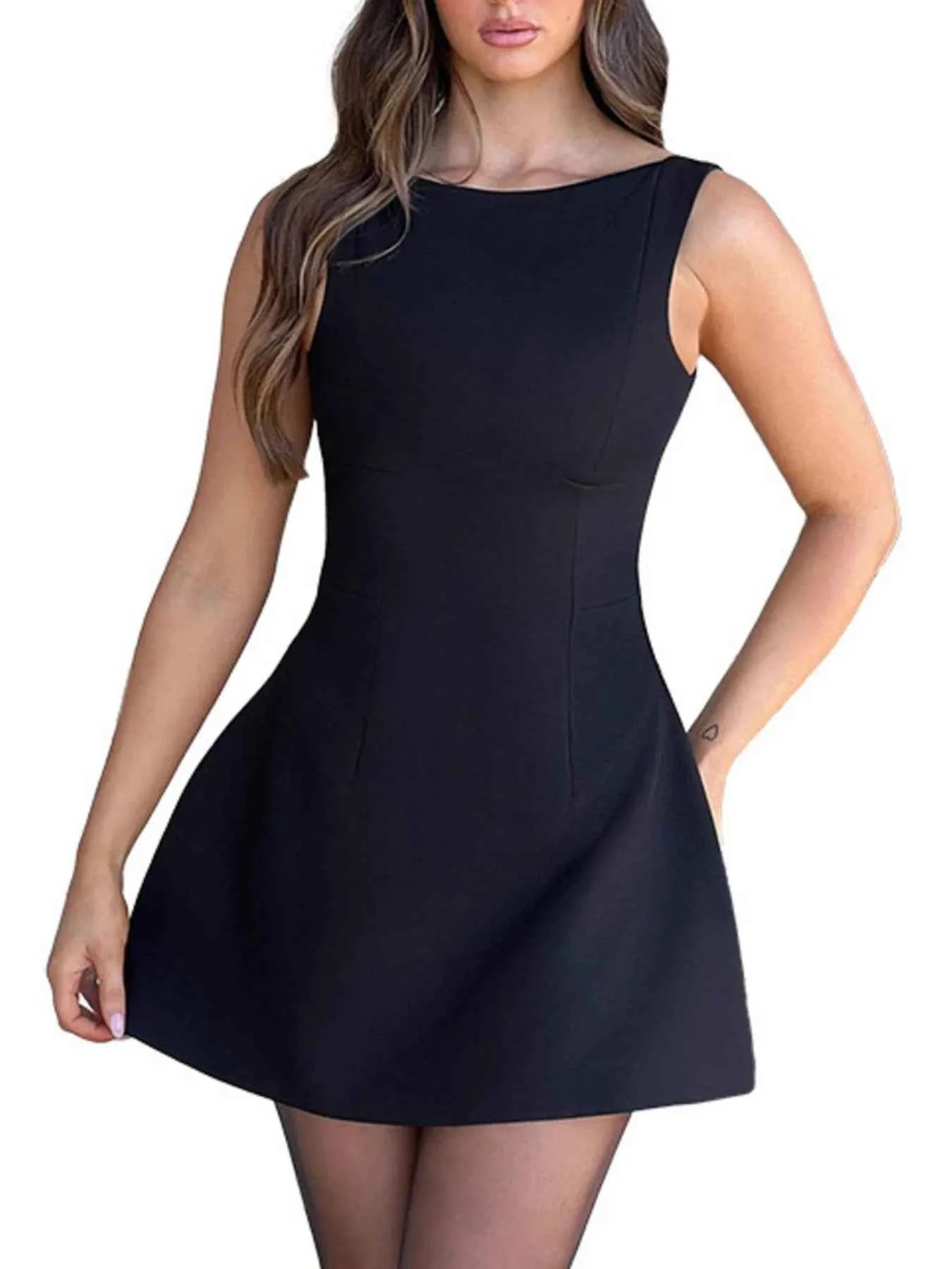 Round Neck Sleeveless Mini Dress Black f12a7849-f79f-4189-8ed1-0eb8890000dc-Max-Origin