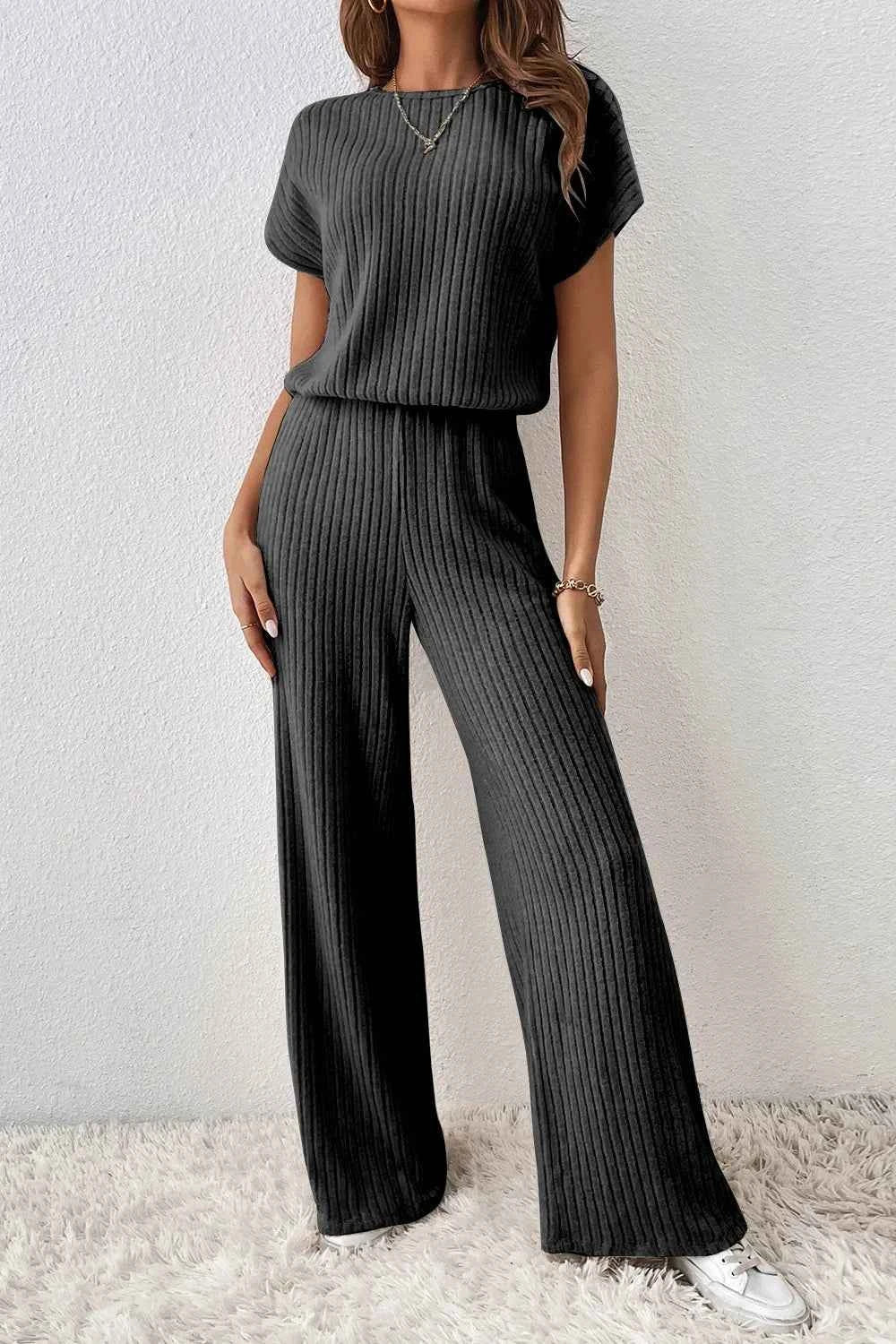 Ribbed Short Sleeve Wide Leg Jumpsuit f1343c2b-97e5-480f-a47c-adb2a422d9a6-Max-Origin