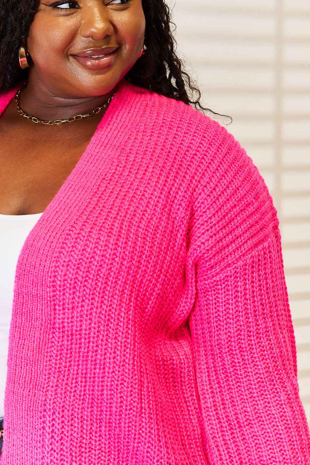 Woven Right Rib-Knit Open Front Drop Shoulder Cardigan f13a94b4c09940f1a7cddf5b3975a7fe-Max