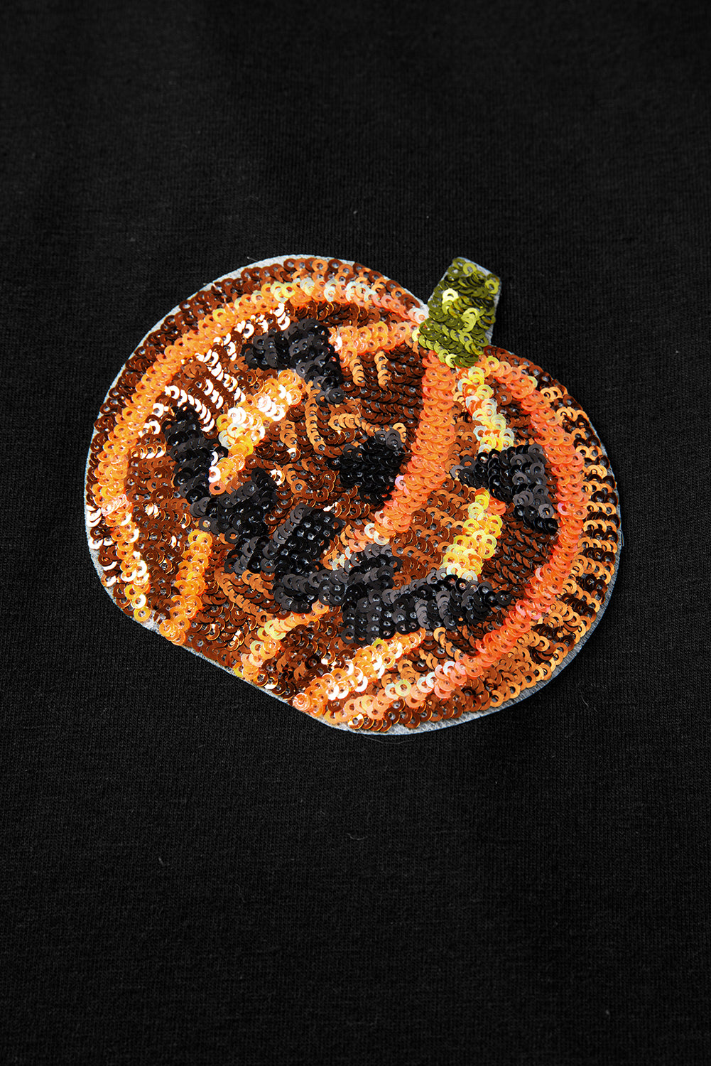 Black Halloween Sequin Pumpkin Face Graphic T Shirt f13d55c42db8855a