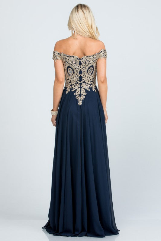Off Shoulder Evening Gown – Gold Lace Appliqué Chiffon Dress for Women f13f63c8-8cf7-45b3-a2d2-864d327c83d9