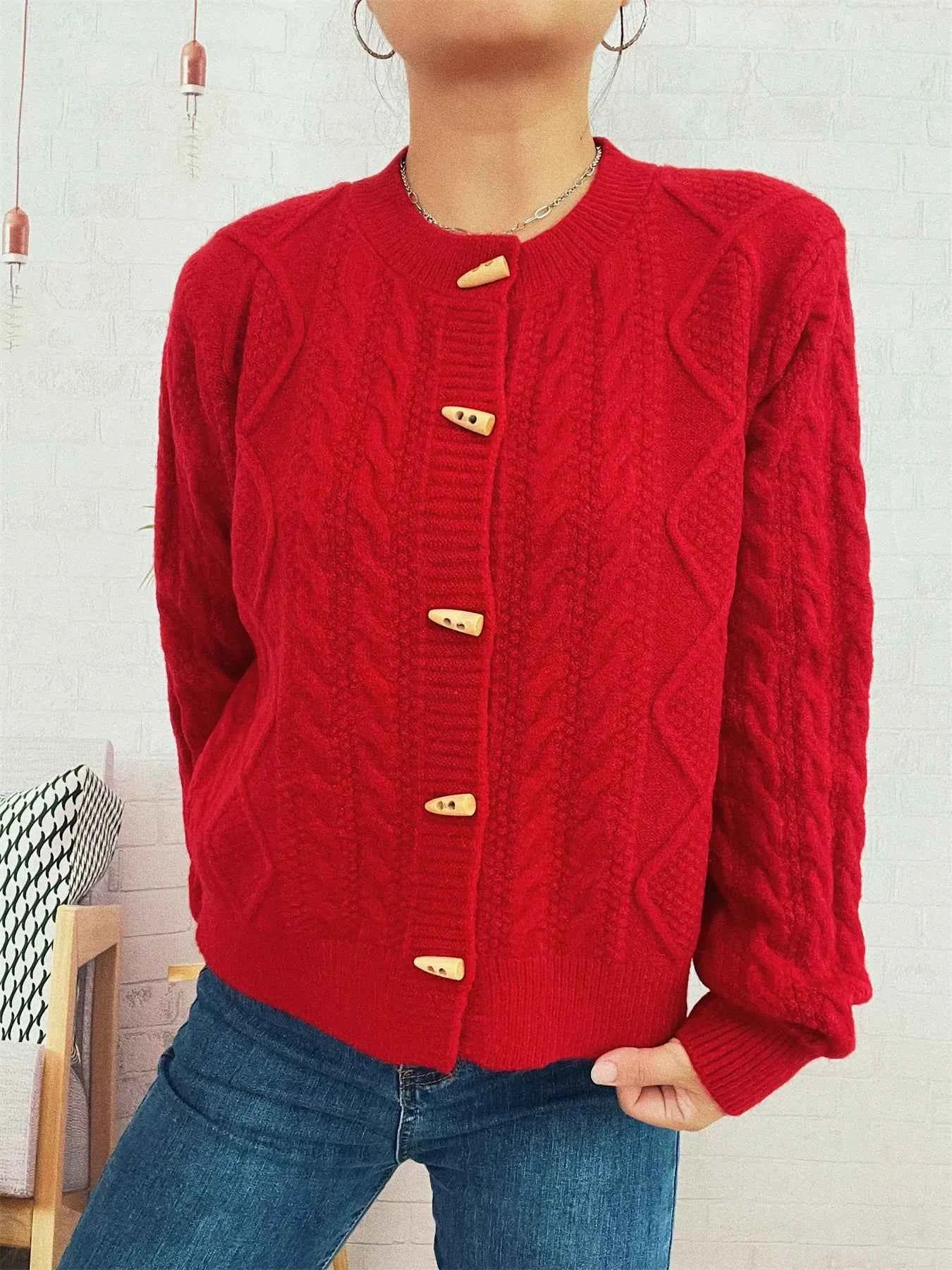 Cable Knit Button-Up Cardigan