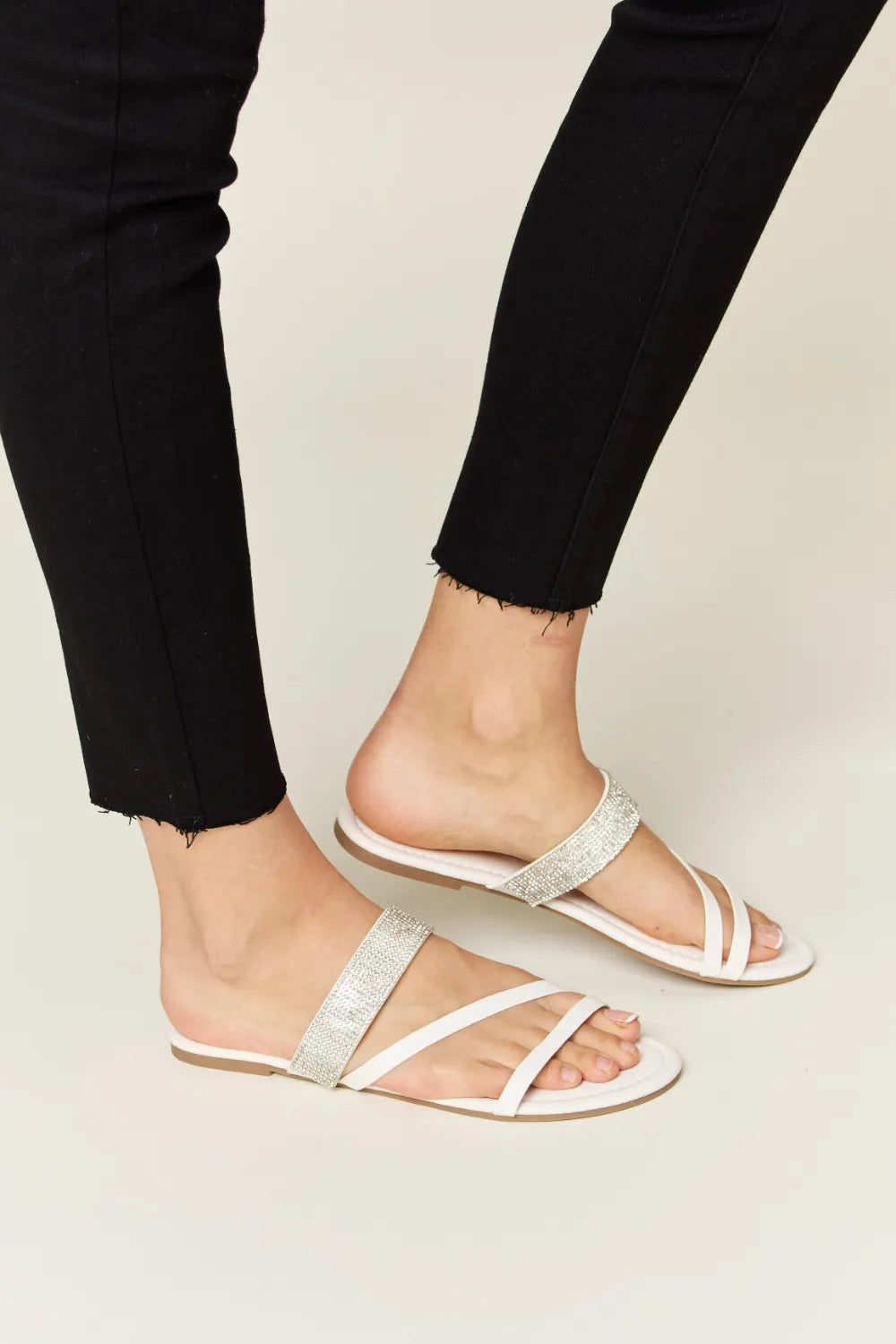 WILD DIVA Rhinestone Strappy Flat Sandals f14ac9d1-246d-44e9-adbe-5e45215fc797-Max