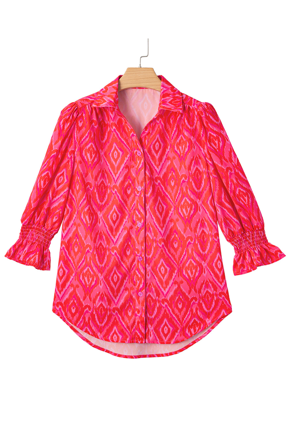 Strawberry Pink Abstract Print Puff Sleeve Shirt f151cbc9158b1bbe