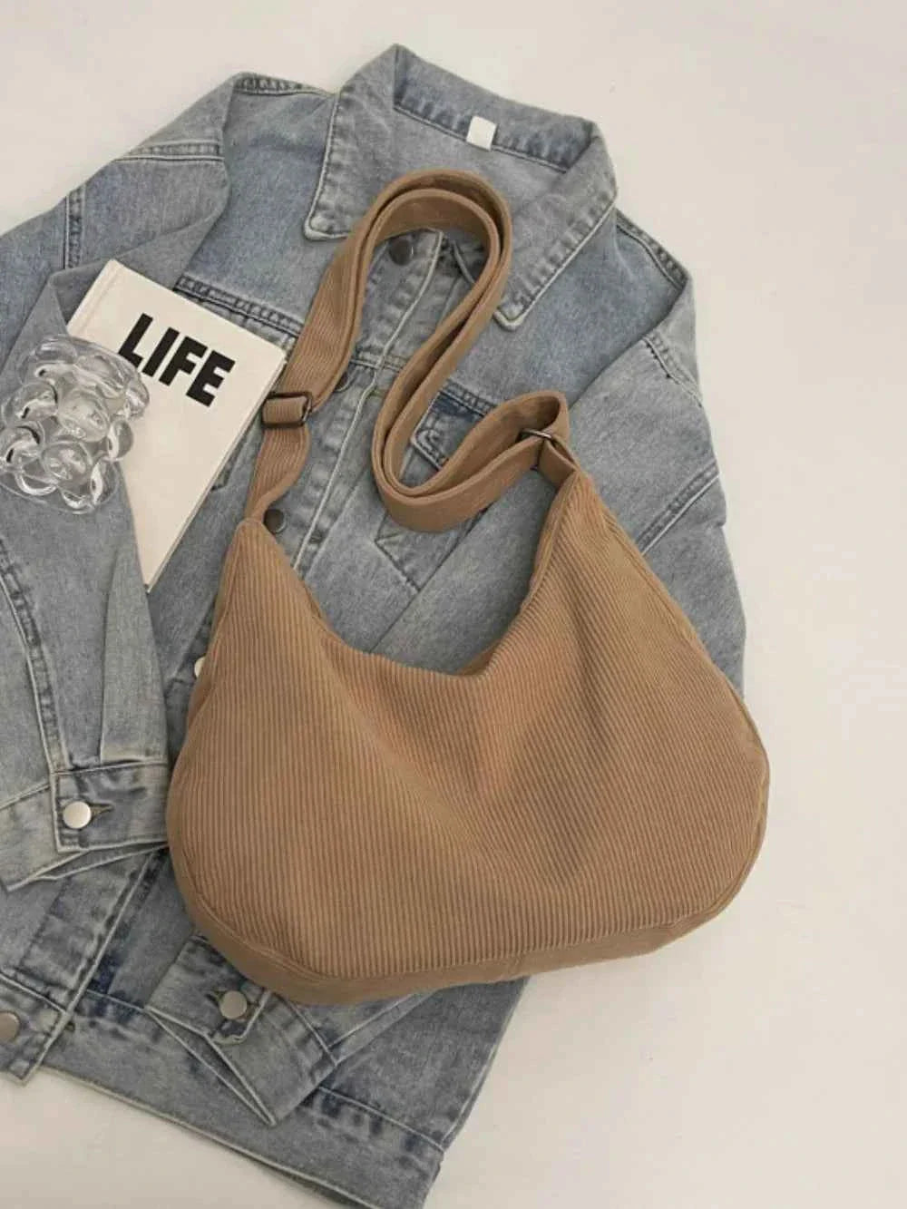 Ribbed Adjustable Strap Shoulder Bag f152f475-30b5-4ab5-ade0-8d376696a962-Max