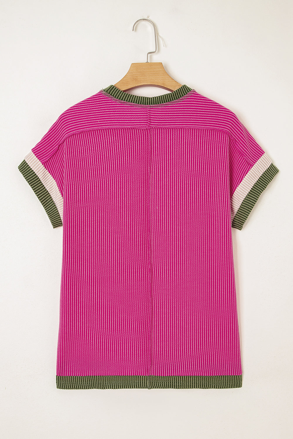Rose Red Textured Colorblock Round Neck T Shirt f157b3d79c453f91