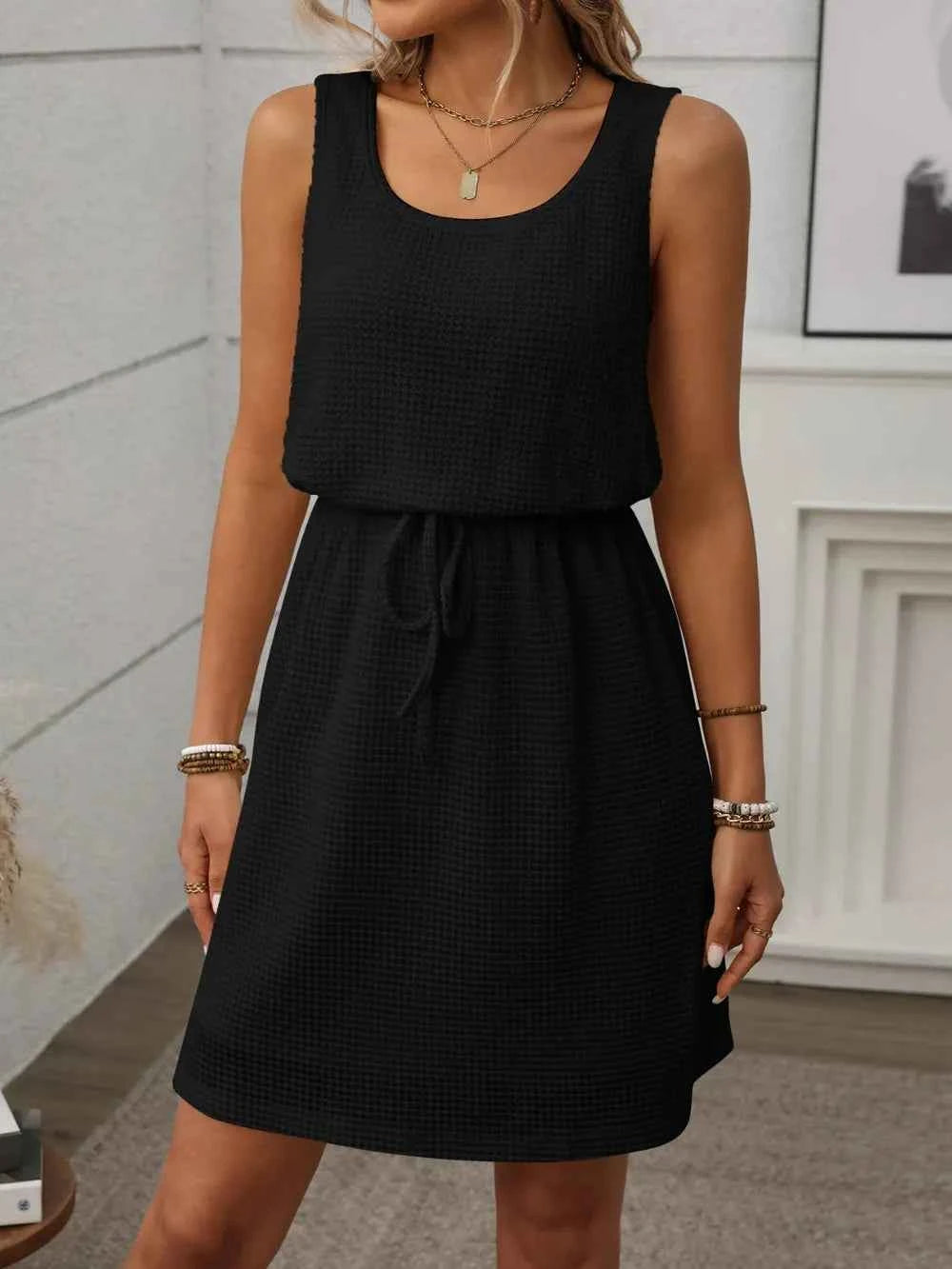 Waffle-Knit Drawstring Mini Tank Dress f15a9e7d-551a-4bd6-a995-d9754bad717e-Max