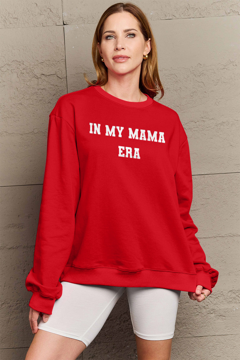 Simply Love Full Size IN MY MAMA EAR Graphic Sweatshirt Deep Red f162a77c9d6f4d2a906426094a59f867-Max