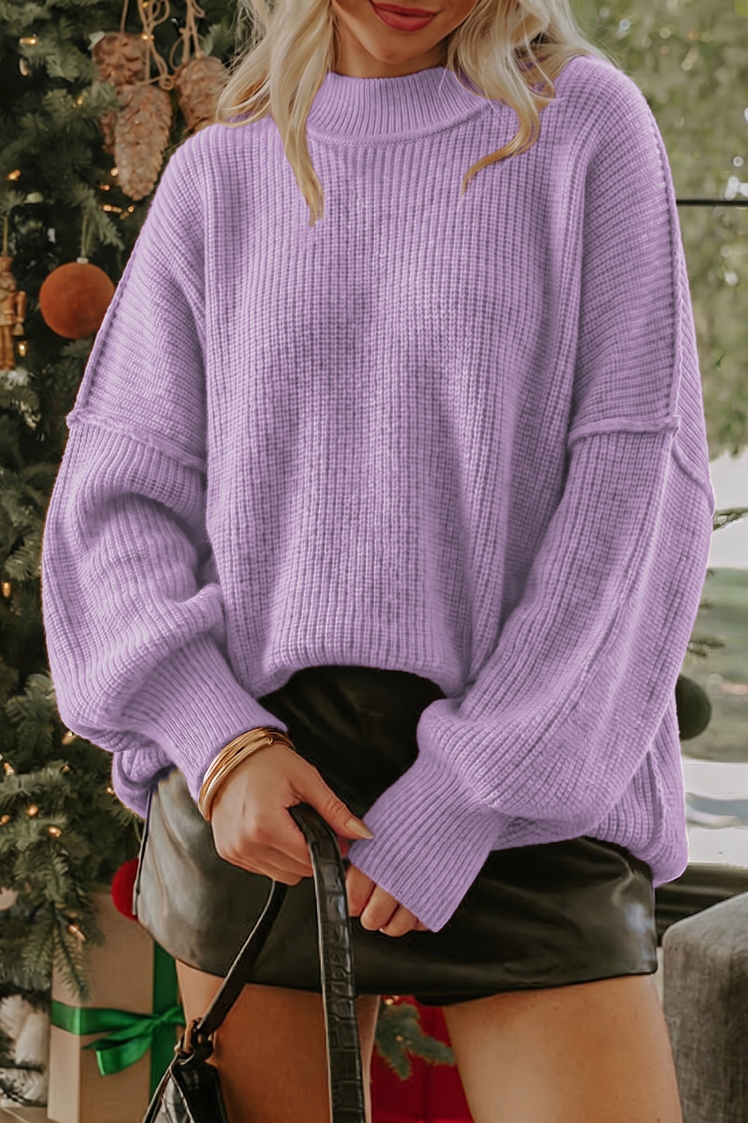 Chestnut Long Sleeve Ribbed Knit Stand Neck Regular Fit Sweater f1642469d647a21b