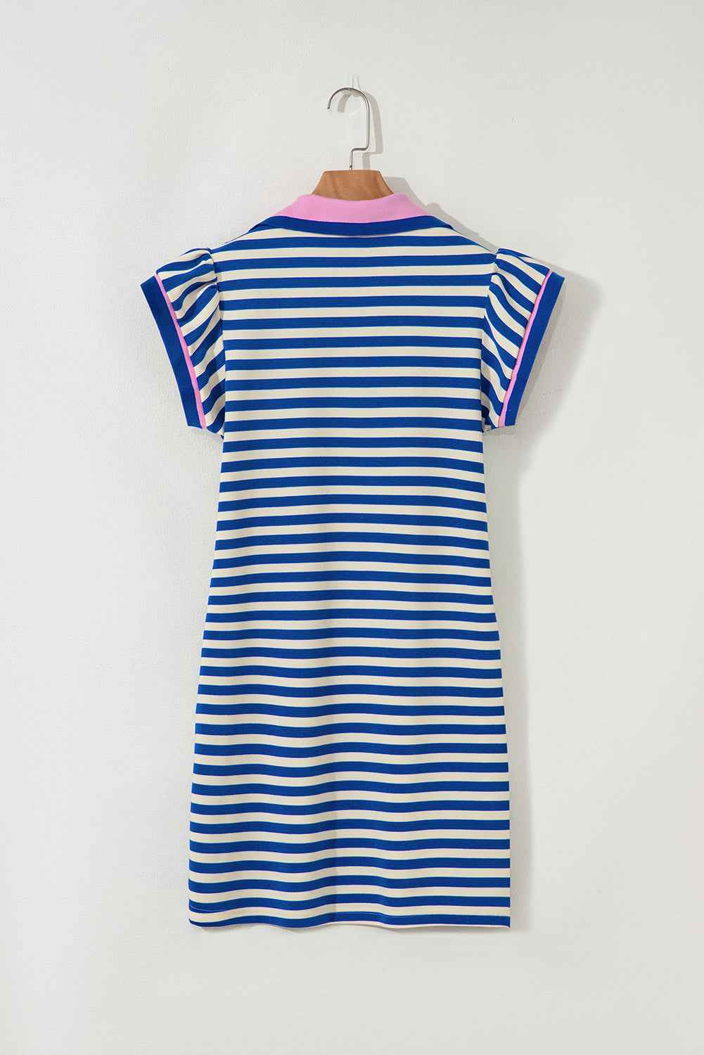 Dark Blue Striped Ruffle Short Sleeve Pop of Color Neckline Dress f16892e195e58c6c