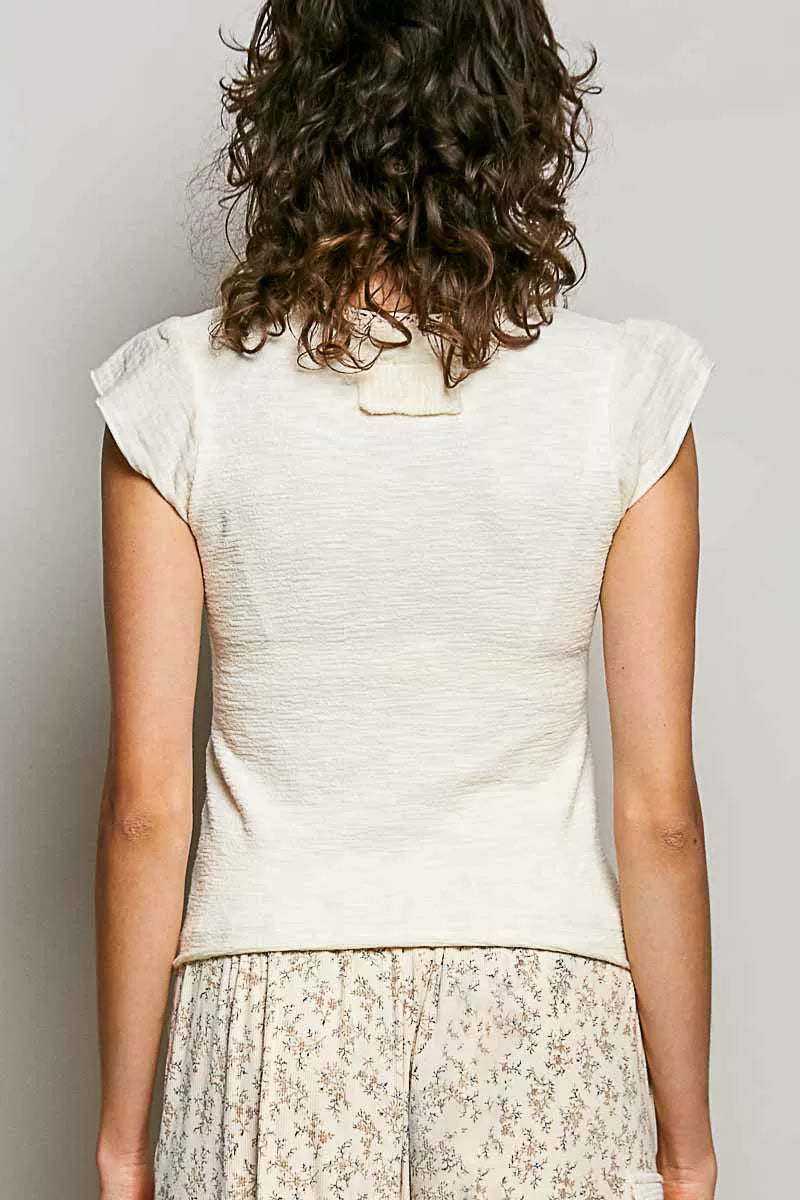 POL V-Neck Lightweight Textured Short Sleeve Knit Top with Lace Trim f1723c66-be92-469e-b6d8-fb5c8eff491f-Max-Origin