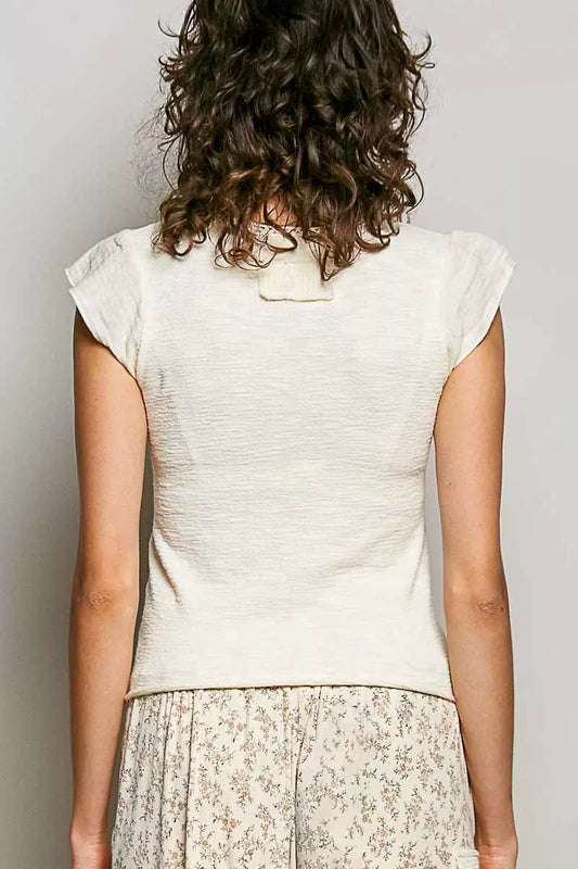 V-Neck Lightweight Textured Short Sleeve Knit Top with Lace Trim f1723c66-be92-469e-b6d8-fb5c8eff491f-Max-Origin