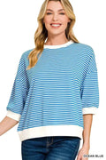 Zenana Striped Contrast Trim Banded Bottom Top OCEAN BLUE f176ad1177084526a696fabf027bc6e0-Max-Origin