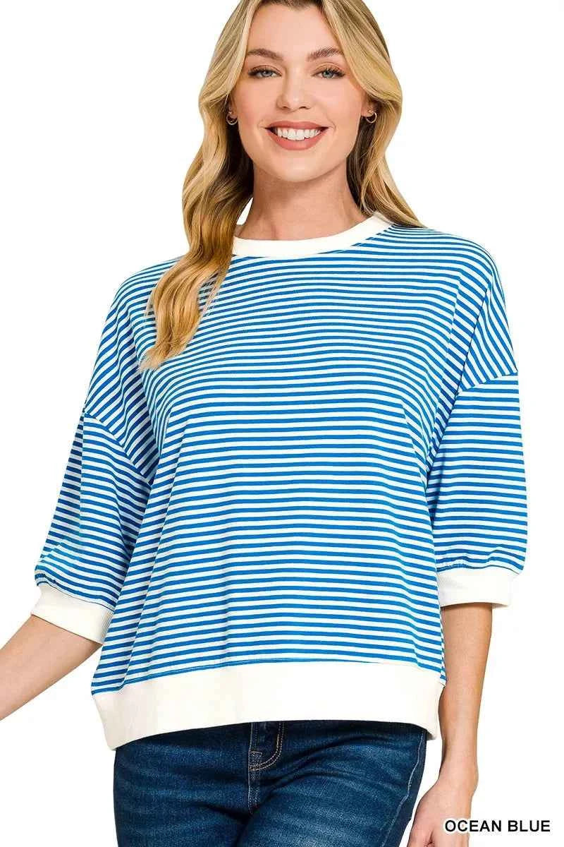 Zenana Striped Contrast Trim Banded Bottom Top OCEAN BLUE f176ad1177084526a696fabf027bc6e0-Max-Origin