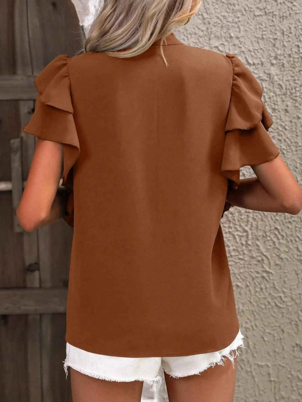 Ruffle Sleeve Notched Blouse f17ac513-9de8-4d82-ab9a-542005a8c2ce-Max-Origin