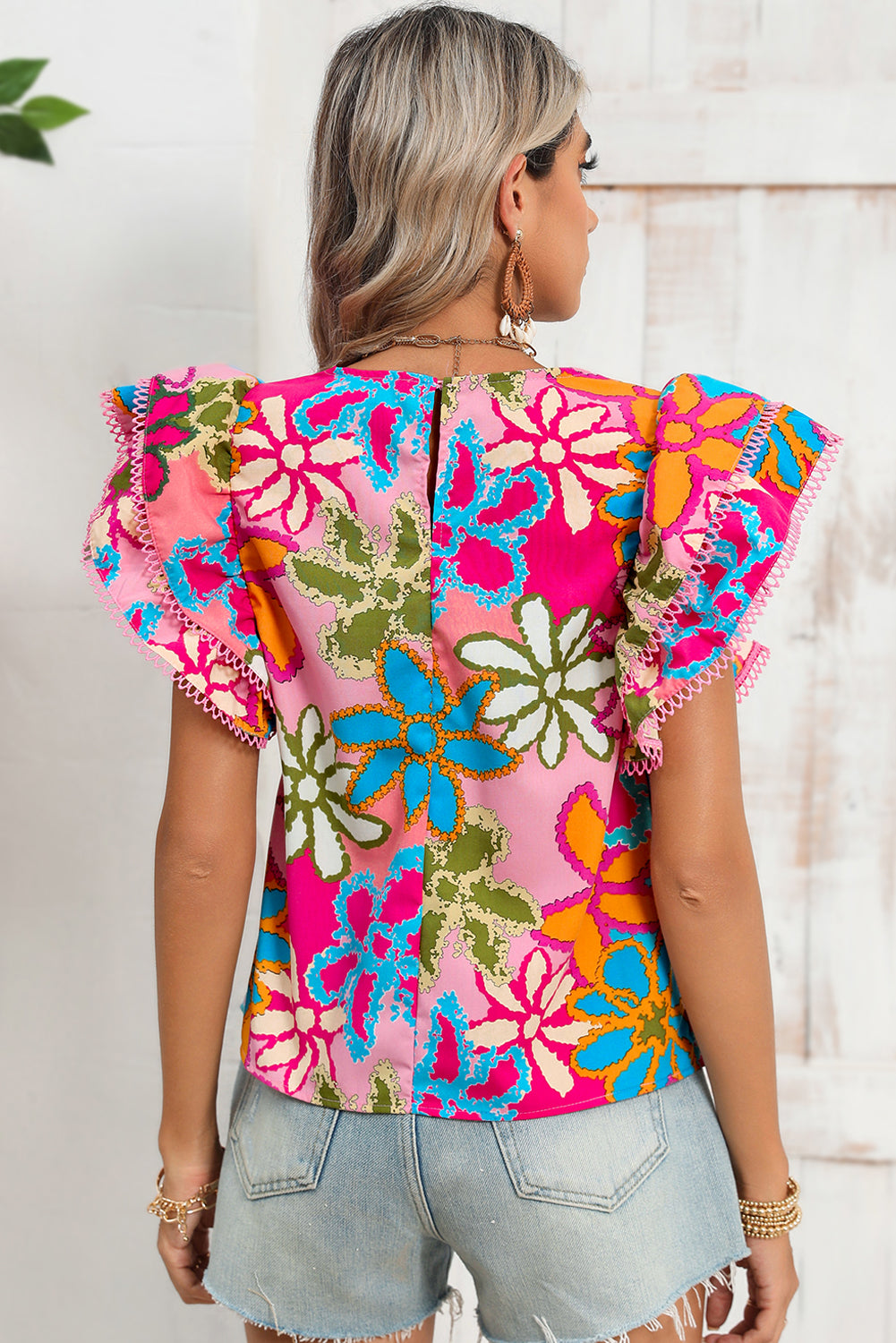 Multicolor Floral Print Boho Top Tiered Ruffle Sleeve Blouse f17afcac28ba2e37