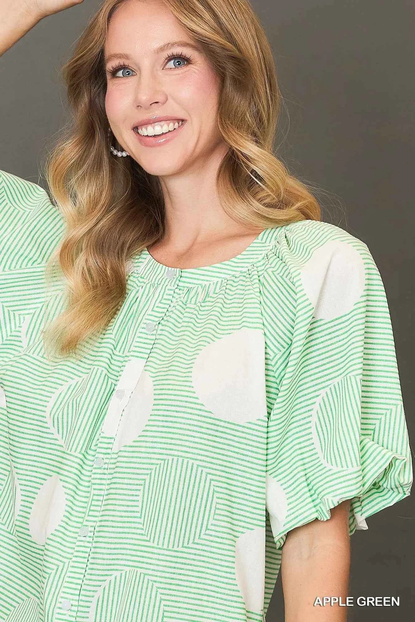 Umgee Stripe and Dot Print Button Down Puff Sleeve Mini Dress f182b5a7-514b-4c8a-b279-fbb10596d9fa-Max-Origin