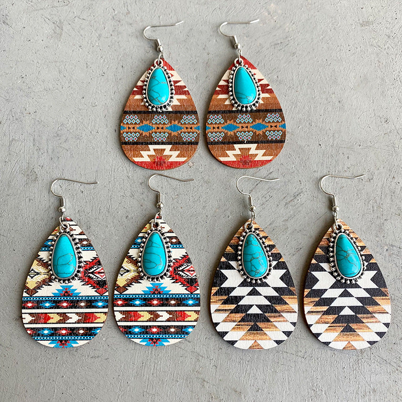 Turquoise Teardrop Shape Wooden Dangle Earrings f19048bdeb434a4389a29ce0aaa2ba54-Max