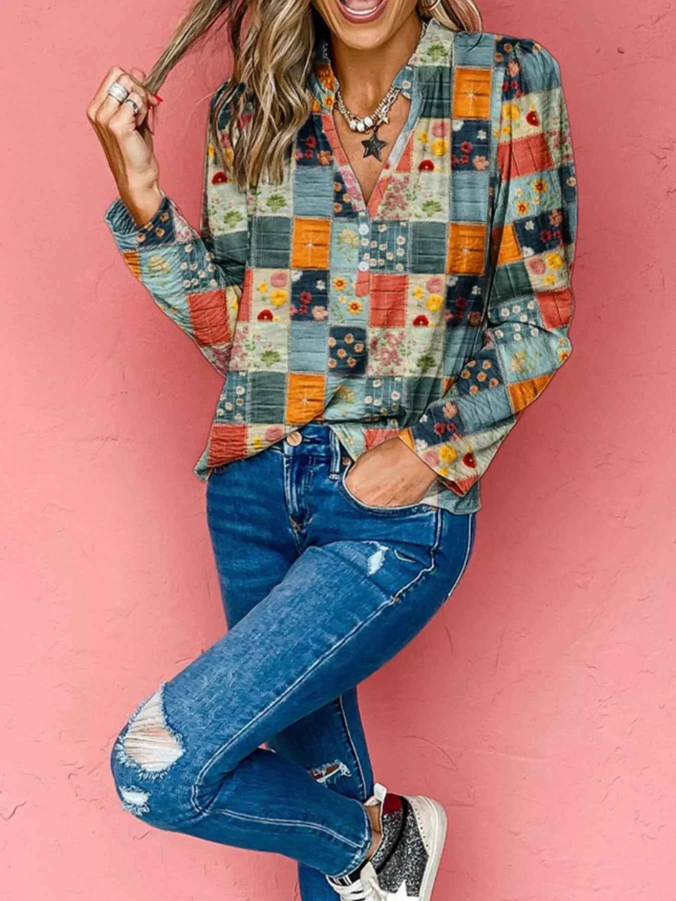 Floral Half Placket Notched Blouse f19c8c20-f9e4-4372-834a-acbdc3a9fa57-Max-Origin