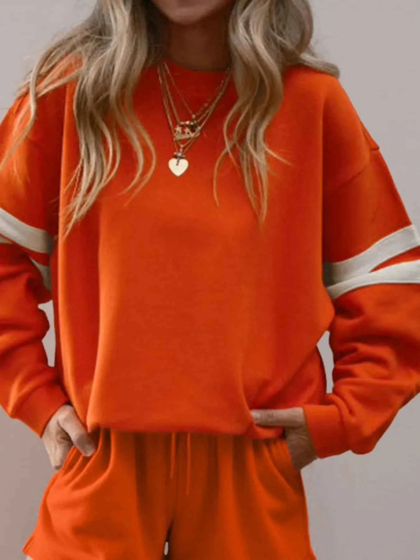 Stripe Round Neck Sweatshirt and Shorts Set f1a7e5d0-15a4-41b9-b321-4ce980432014-Max-Origin
