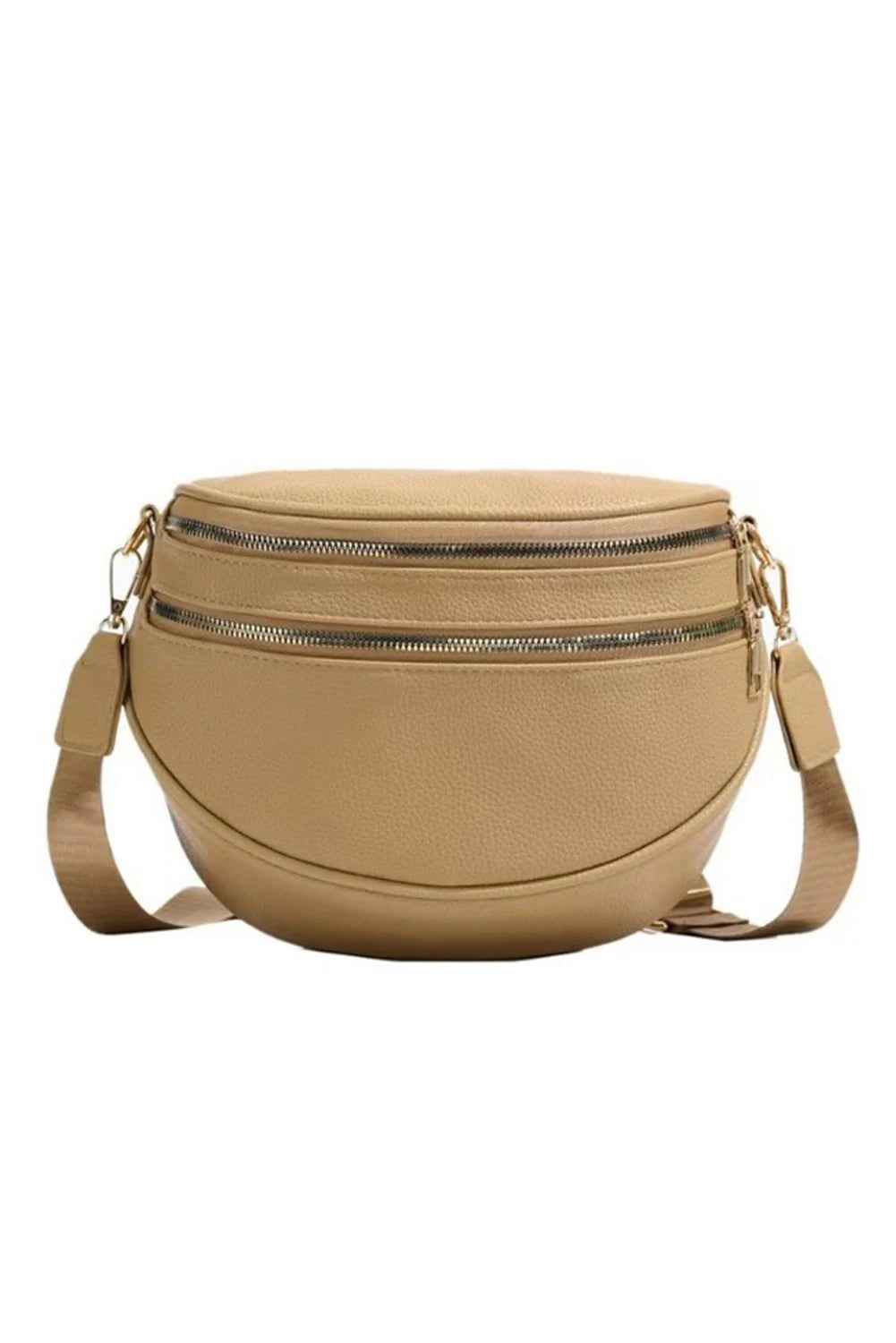 Cinnamon PU Leather Double Zipper Crossbody Bag f1a819fd2f9fa559