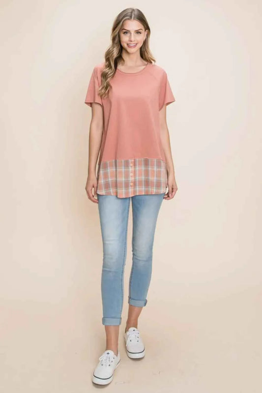 Cotton Bleu by Nu Lab Plaid Contrast Short Sleeve T-Shirt f1a86dc4-c6e0-4a7e-98b1-eea2f3310d6d-Max