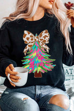 Black Shiny Bowknot Christmas Tree Graphic Heat Transfer Printing Round Neck Sweatshirt Black 50%Polyester+50%Cotton f1a9401df753550f