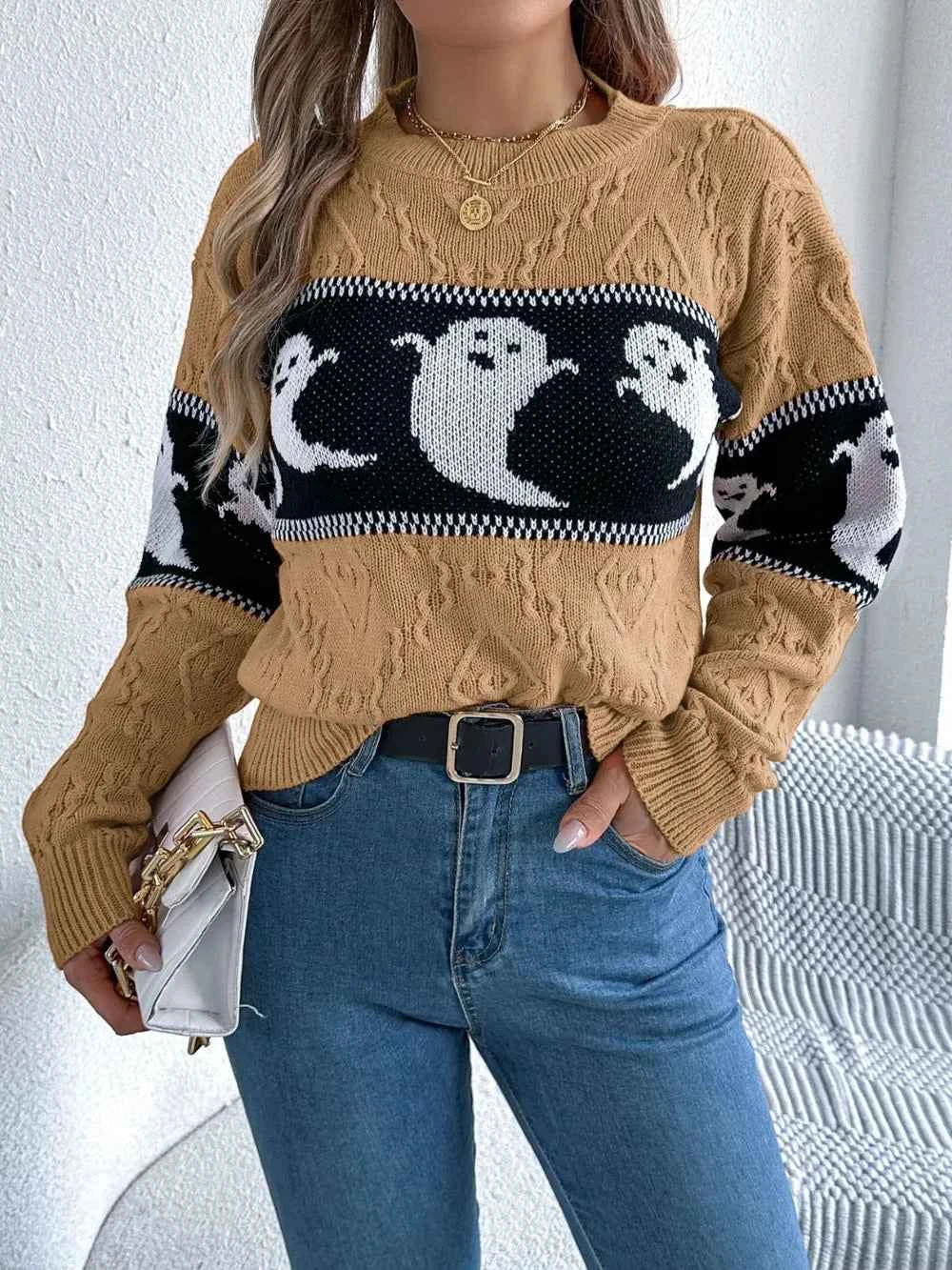 Ghost Round Neck Long Sleeve Sweater f1ae6c19-746c-490b-b7e1-fbf0772a8f62-Max