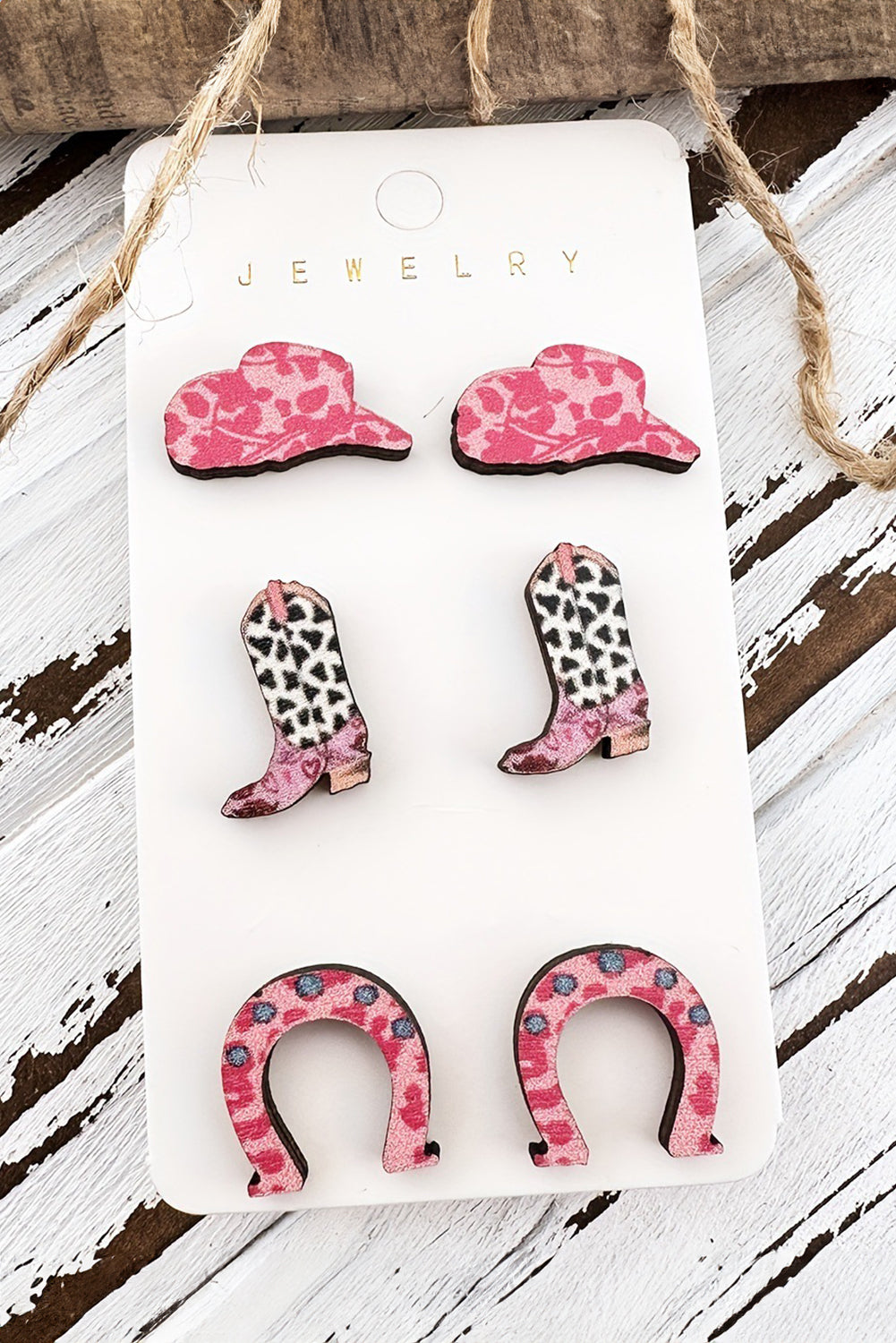 Rose Red 3 Pairs Hats Boots Horseshoes Earring Set f1b13568d9cd6a49