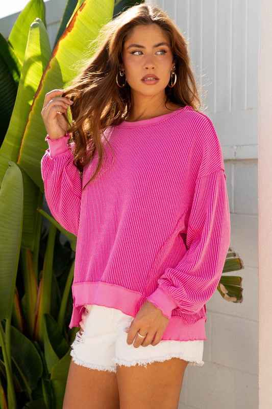 Corded Knit Drop Shoulder Long Sleeve Top f1b84313-db89-4cb2-978c-d25651babb0c