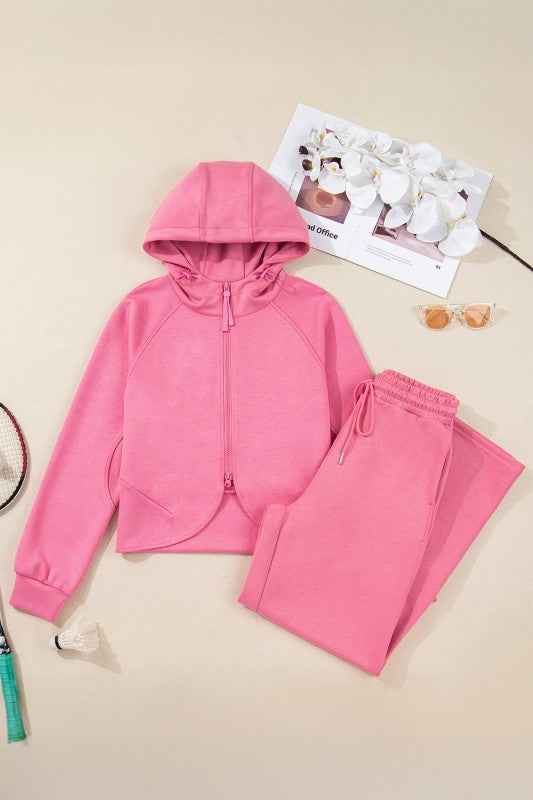 Solid Zip Up Hoodie and Pants Set Pink f1cce572-ff85-42dd-b7a4-3c035626b739