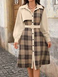 Plaid Button Up Long Sleeve Shirt Dress Cream f1dd77ef-3f9d-49b0-bb30-81486ea8bea8-Max-Origin