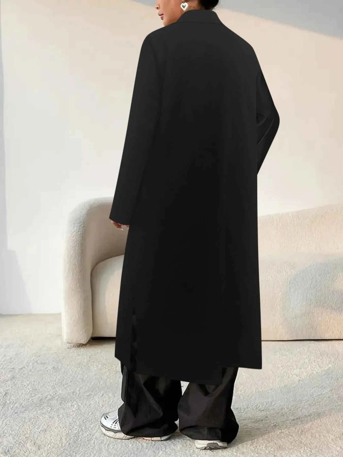 Lapel Collar Button-Front Longline Coat