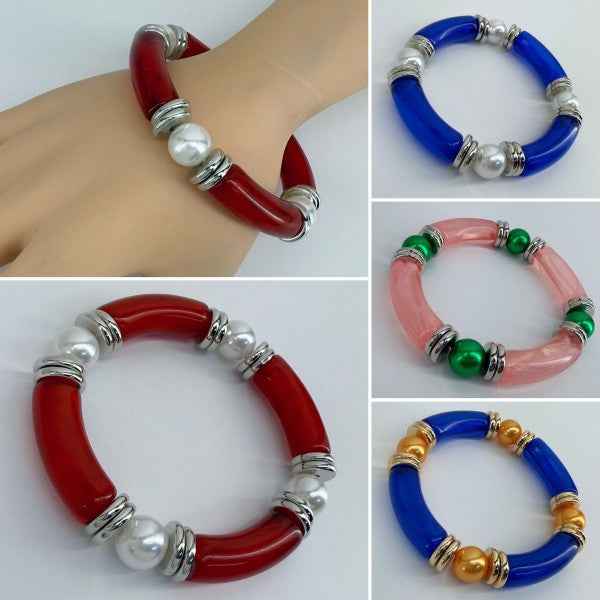 Two Tone Stretchy Bracelet with Pearls f1e1a200-ceca-4c6d-a6f0-5e0d56146057