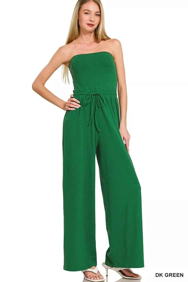 Zenana Tube Top Jumpsuit with Drawstring Waist DK GREEN f1e3ac3b8df141c29025307ba682de37-Max-Origin
