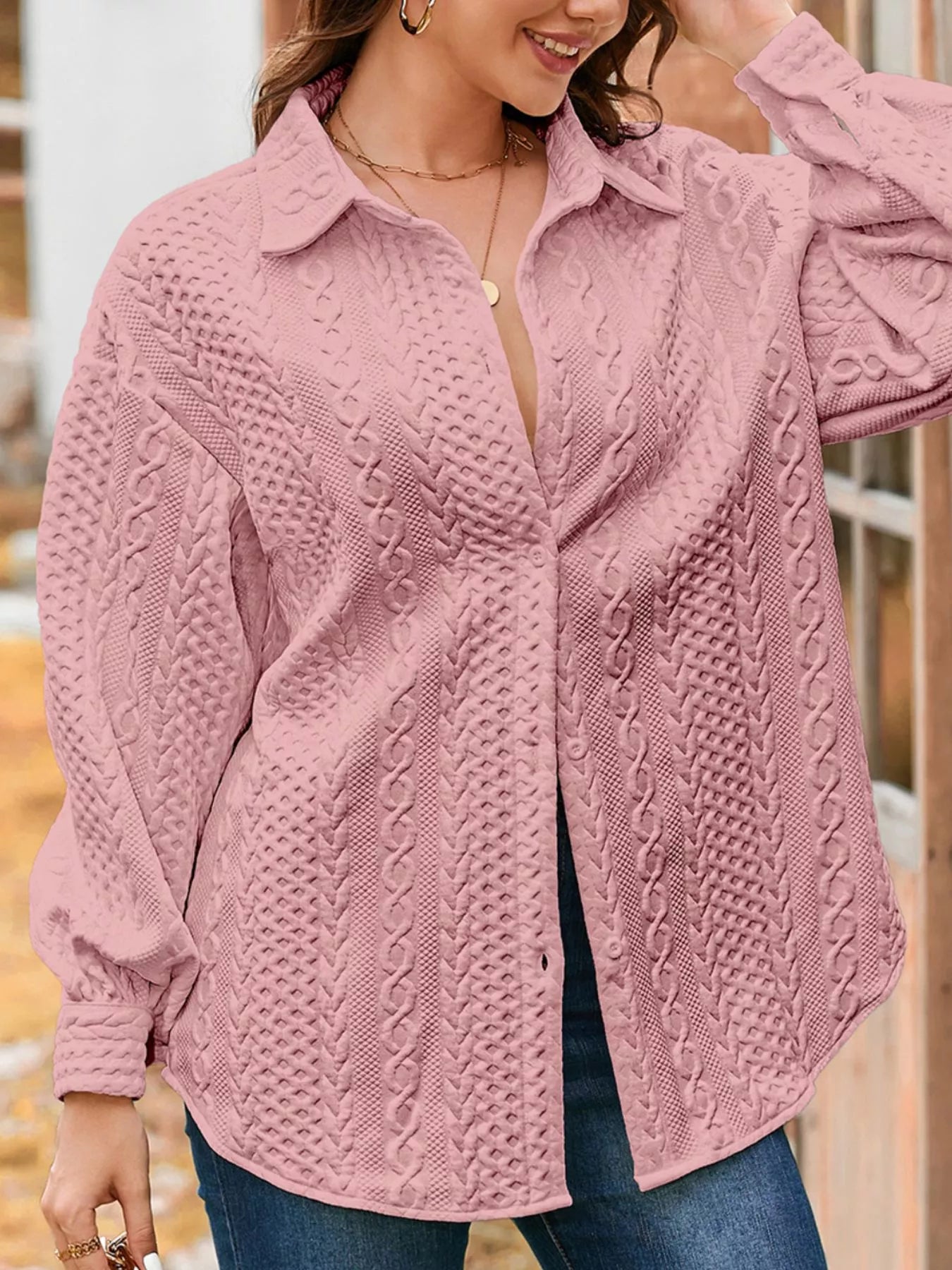 Cable Texture Puff Sleeve Loose Shacket f1e5a680-e7ab-4051-96ef-cf982d298e98-Max-Origin