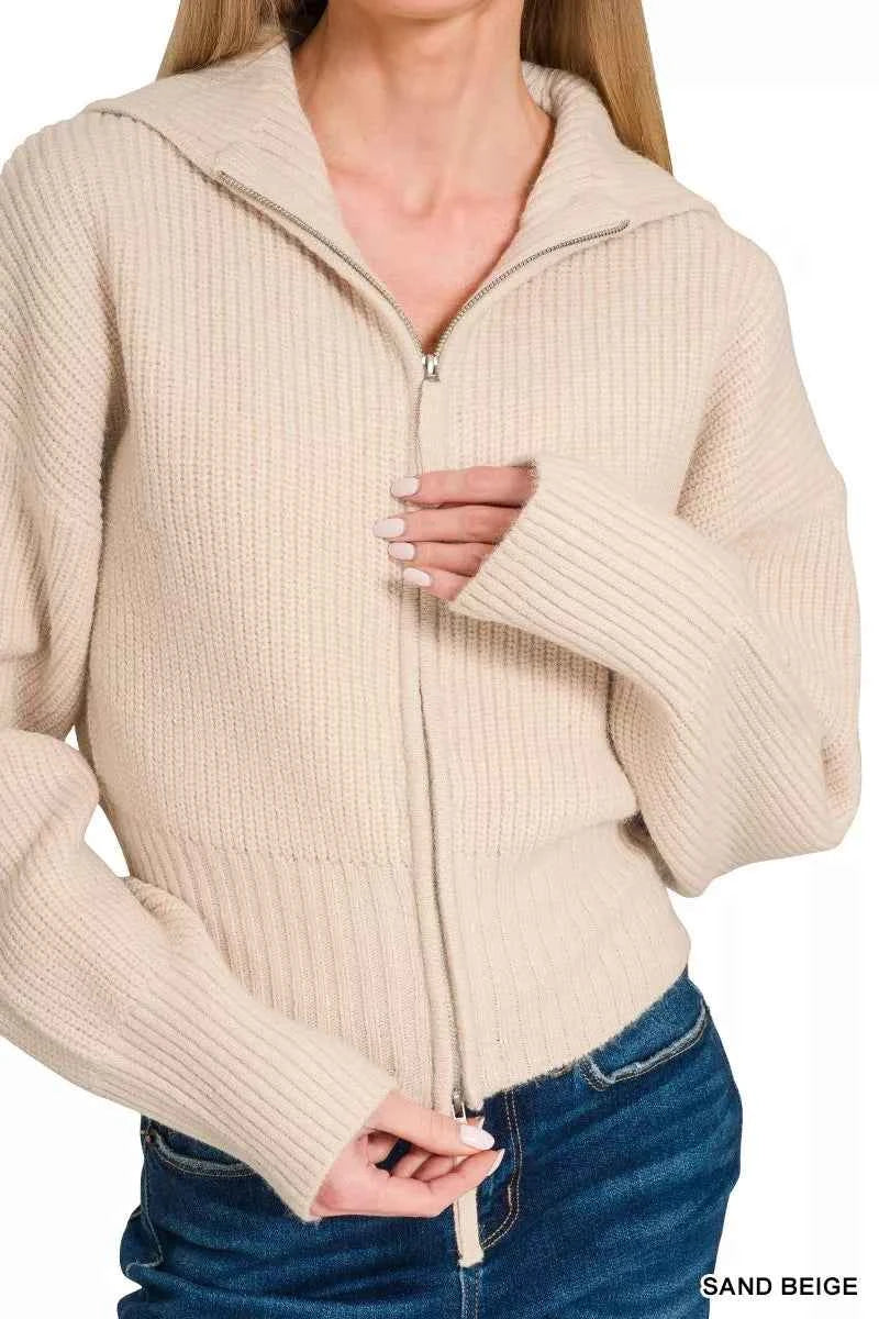 Zenana Ribbed Collared Zip Up Sweater Cardigan f1e86da22068409dbc4a0a812a52e972-Max-Origin