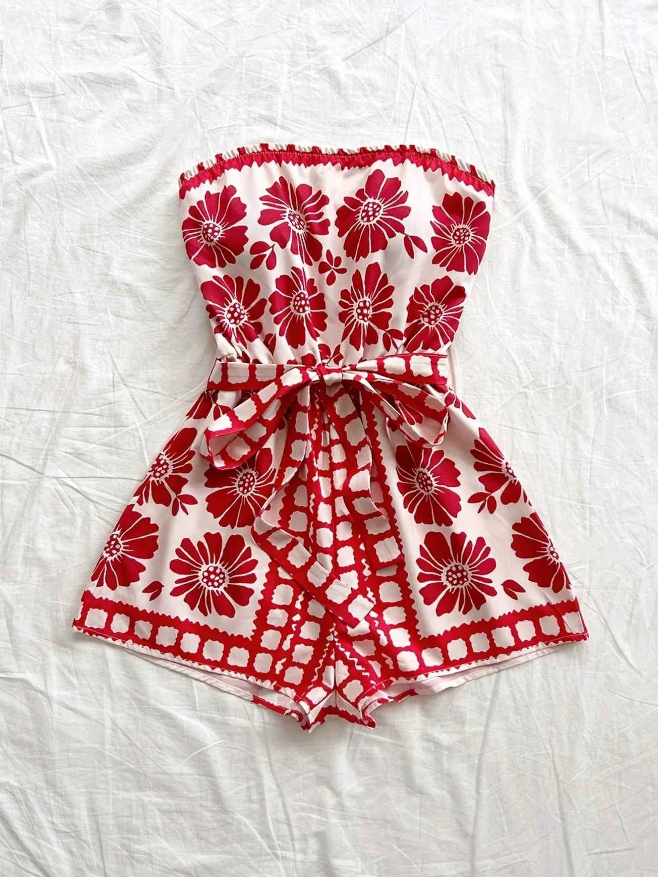 Printed Tube Tie Waist Romper f1ebf1f2-74ab-492e-9af2-31f3990bfc01-Max-Origin