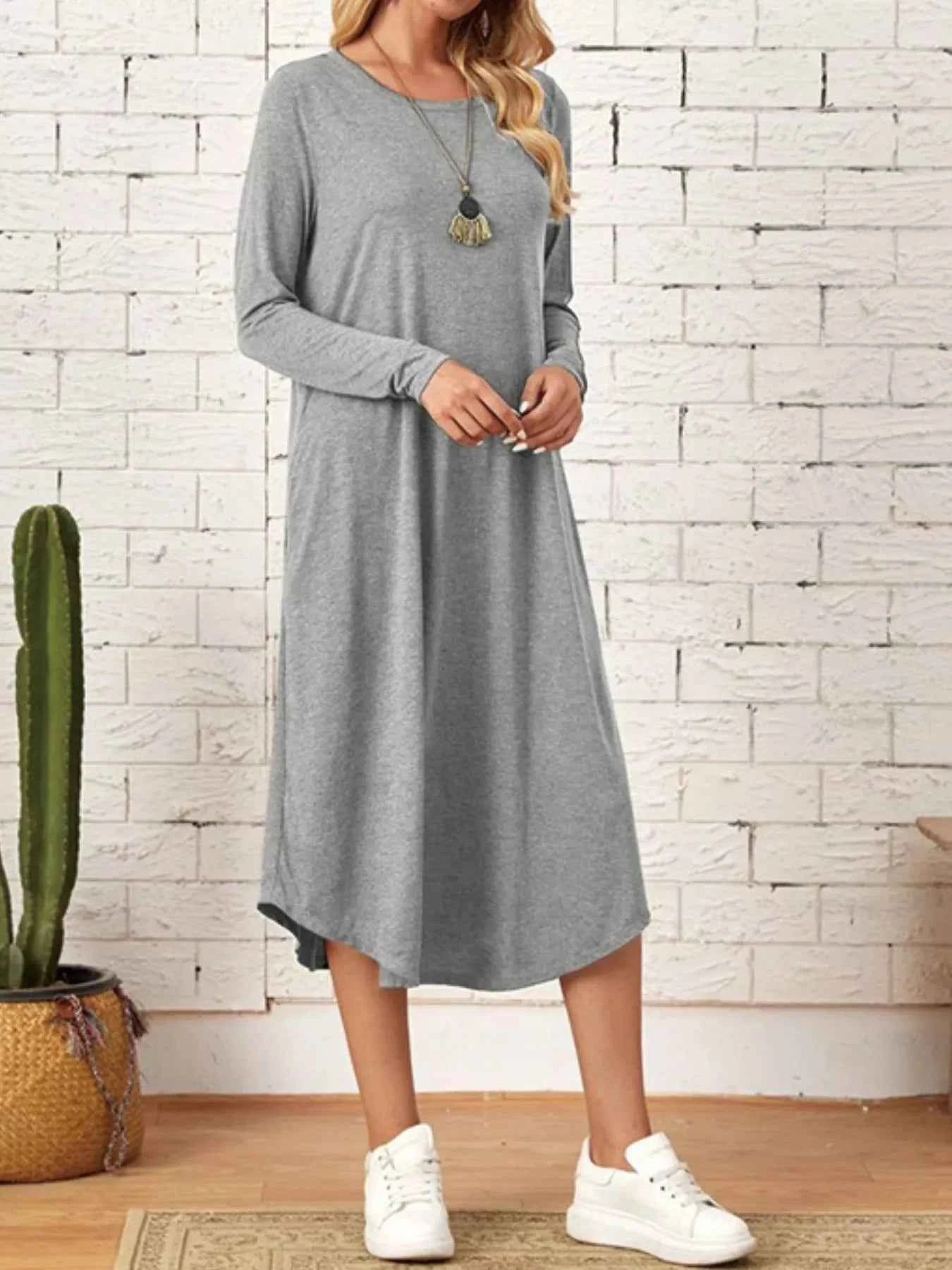 Casual Long Sleeve Pocket Midi Dress f1ef0fc9-ebdb-4e36-945a-8ee37588b721-Max-Origin