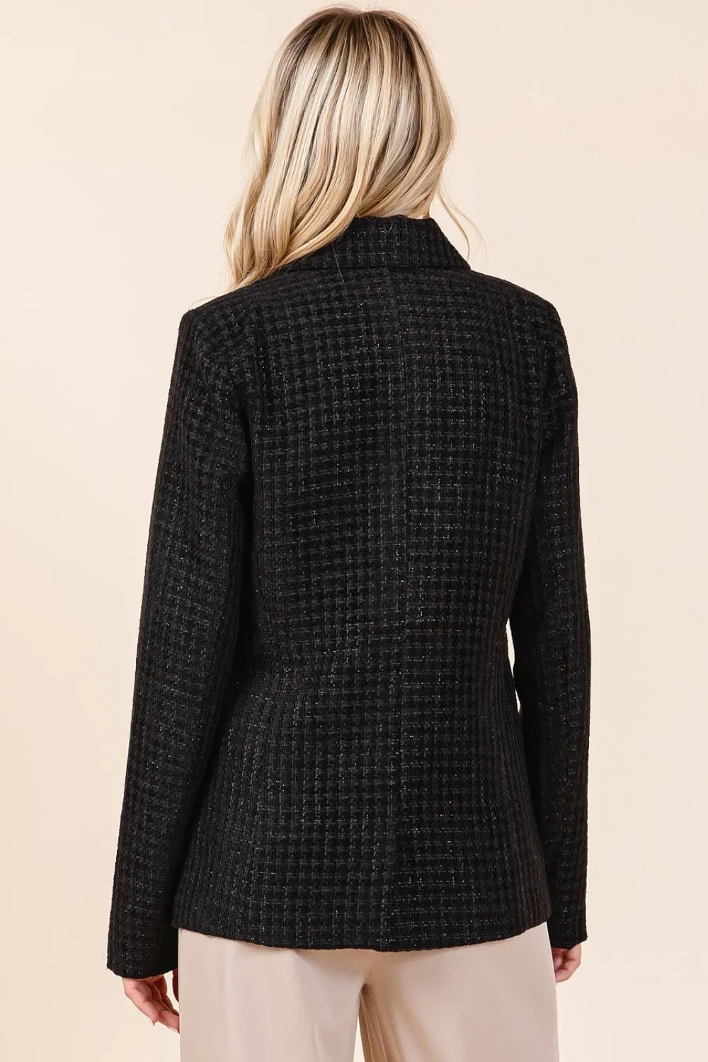 Mittoshop Plaid Texture Double-Breasted Long Sleeve Blazer f1f61895-d53b-44b2-a43f-f22403b63cac-Max