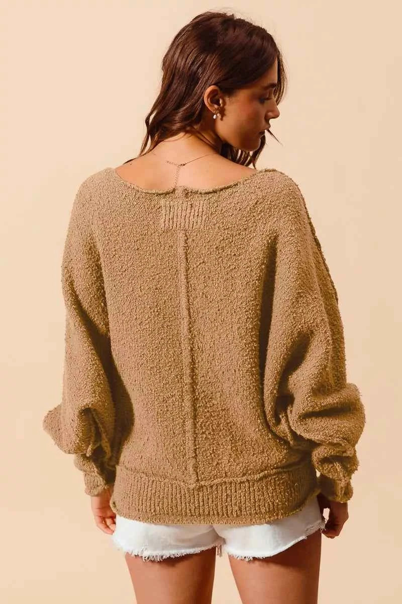 SO ME Loose Fit Exposed Seam Slouchy Boucle Sweater f2042a17731c40bc8133ee130b98a955-Max-Origin